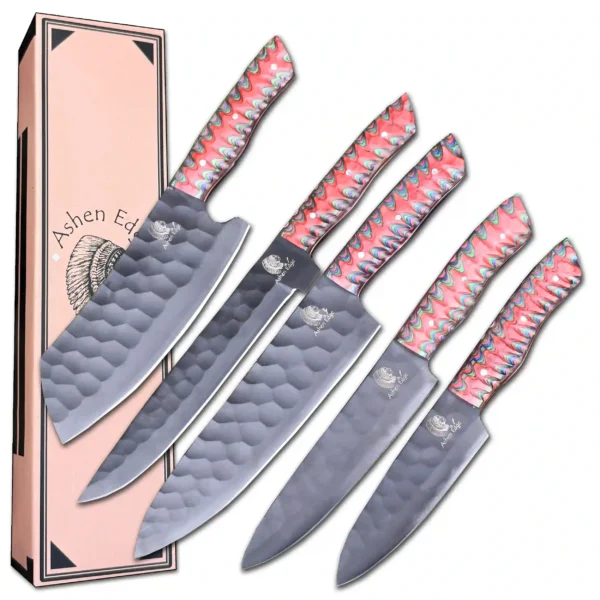 Powder coated wood handle chef knife set - Image 8