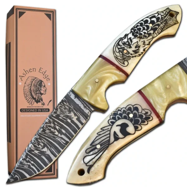 Scrimshaw camel bone skinner hunting knife - Image 9