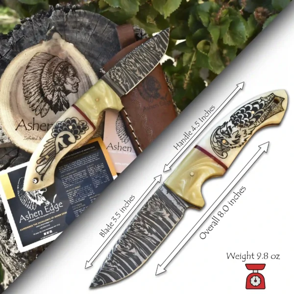 Scrimshaw camel bone skinner hunting knife - Image 7