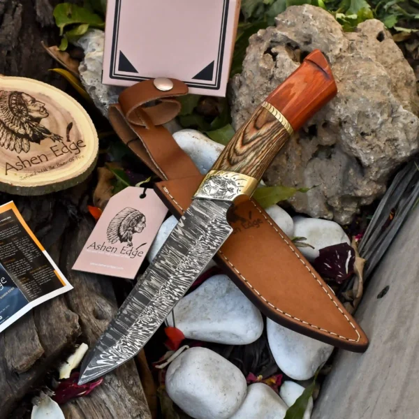 Wood Damascus hunting knife - Image 2