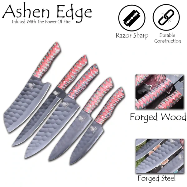 Powder coated wood handle chef knife set - Image 6