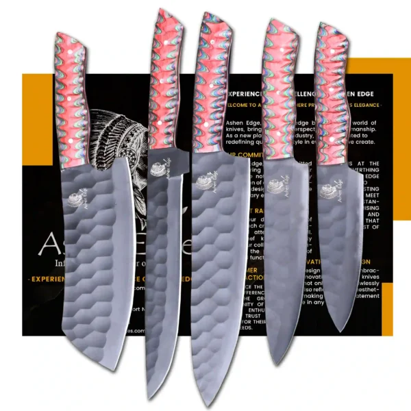 Powder coated wood handle chef knife set